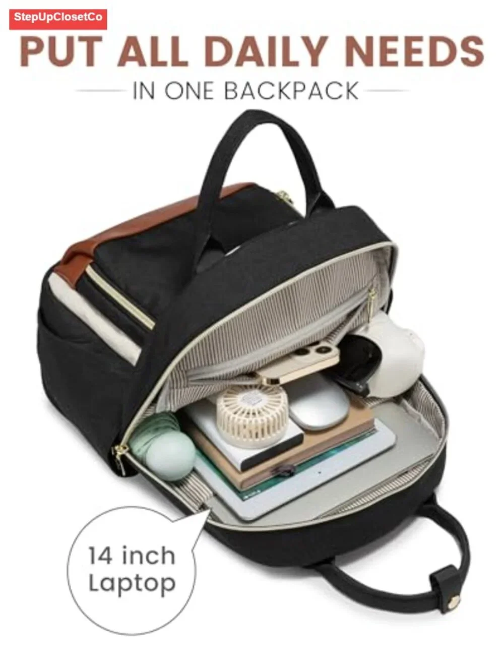 Women's Small Nylon Backpack Purse with Laptop Compartment, Waterproof Travel